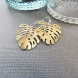 Brass Monstera Leaf Earrings