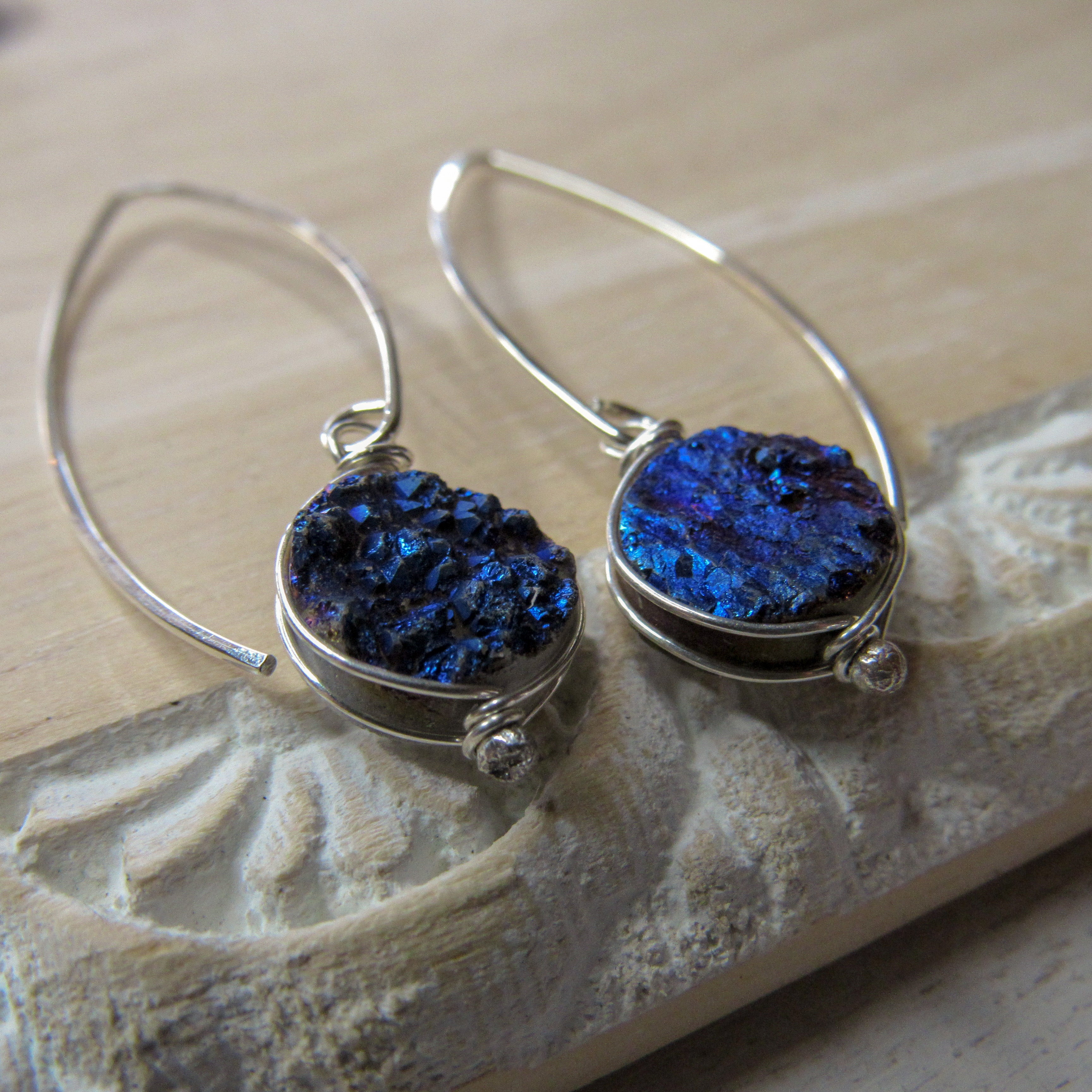 Long Blue Druzy Earrings Balsamroot Jewelry