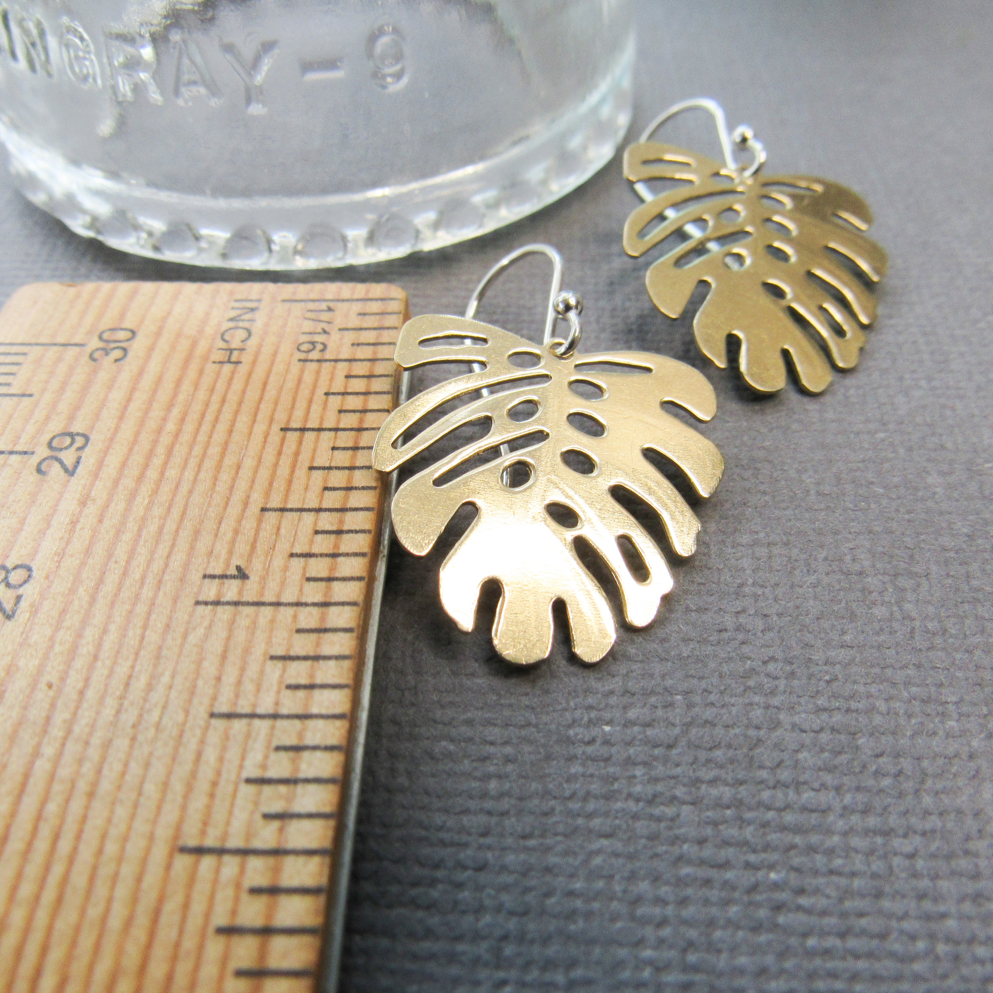 monstera leaf earrings Brass Monstera Leaf Earrings – Balsamroot Jewelry