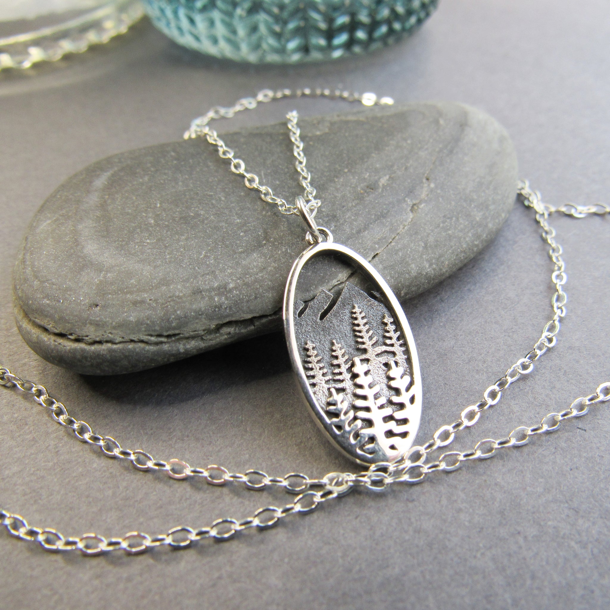 Sterling Silver Layered Tree & Mountain Necklace