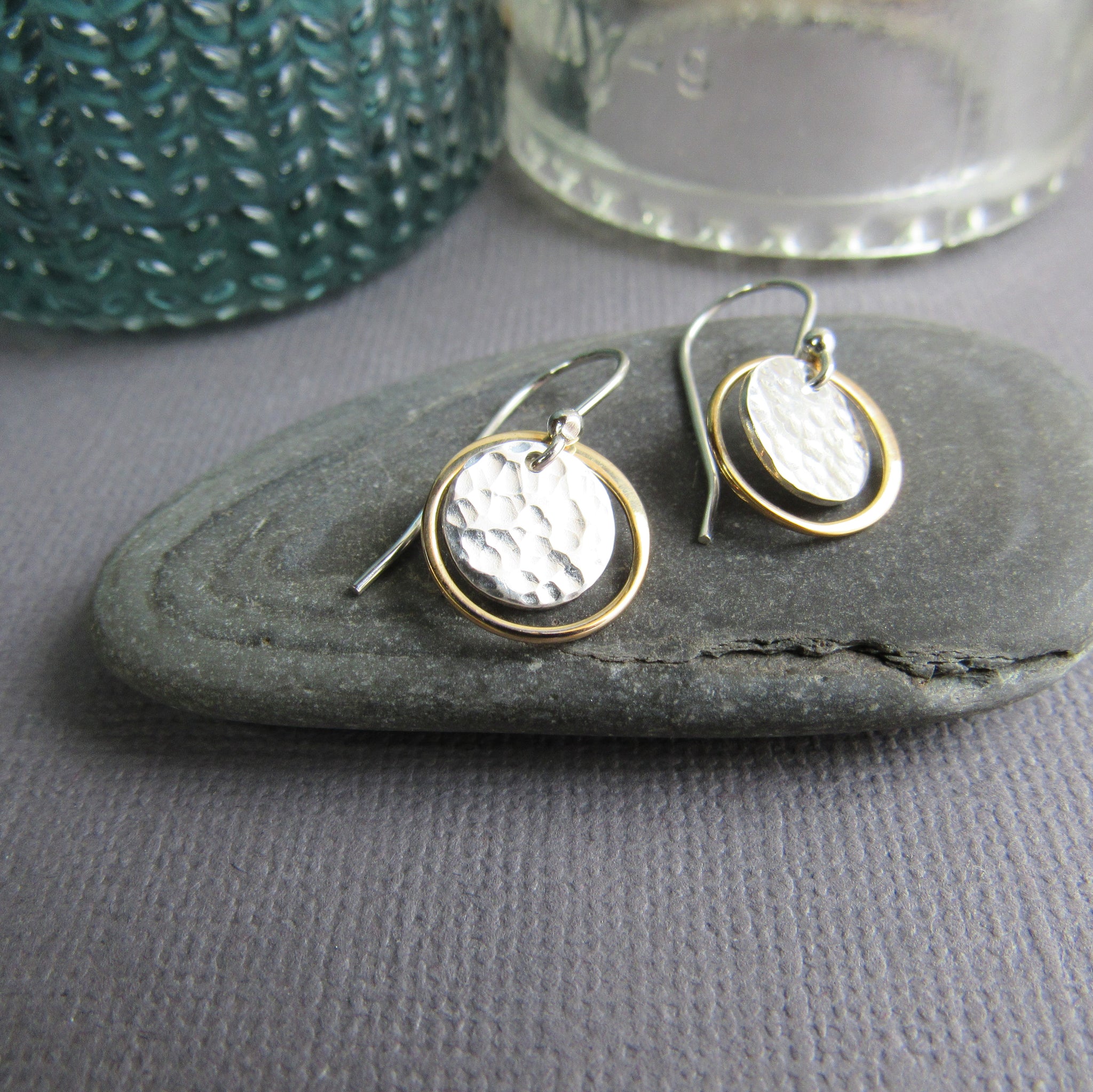 Gold and Sterling Silver Disc Earrings