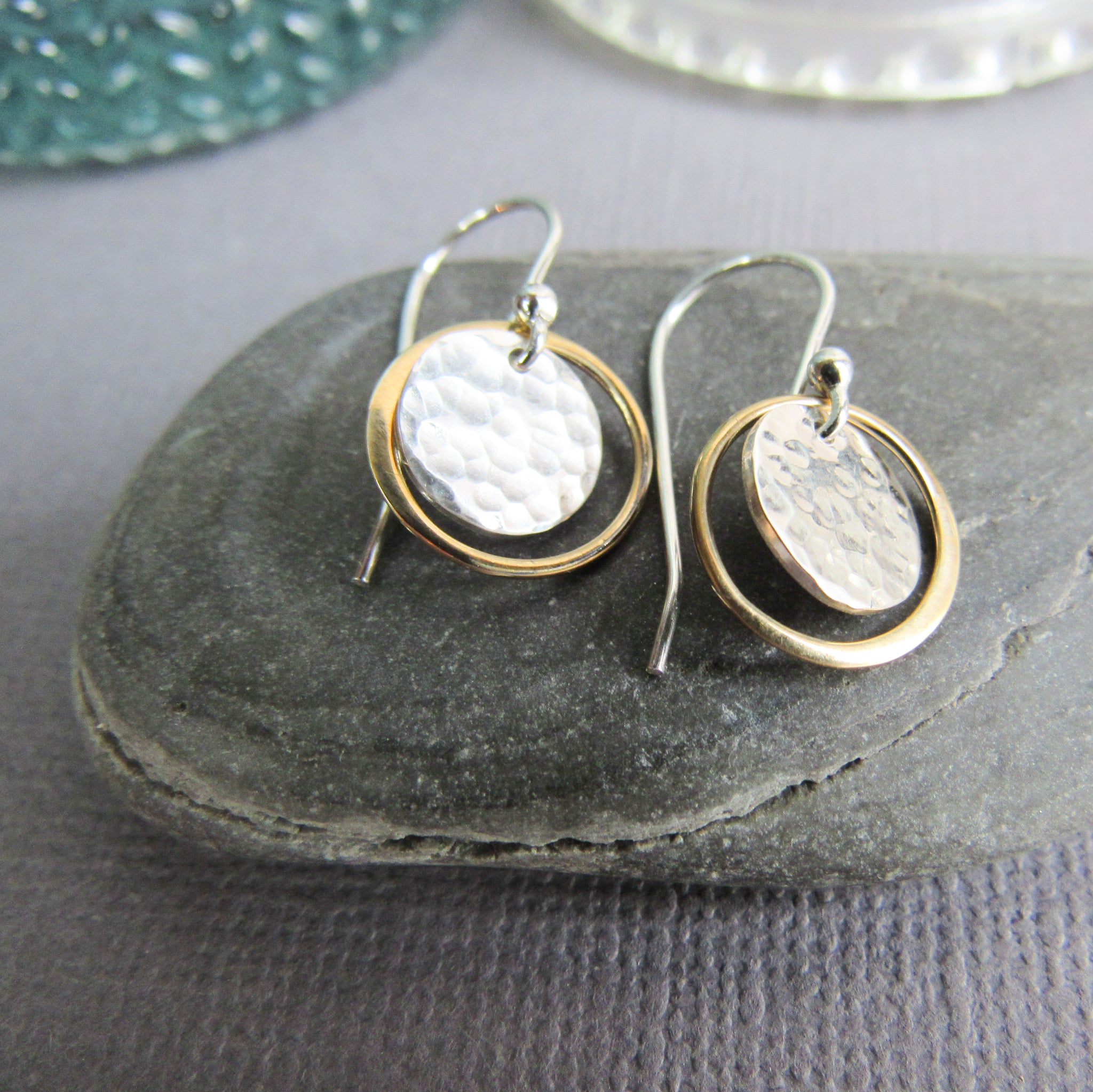 Gold and Sterling Silver Disc Earrings