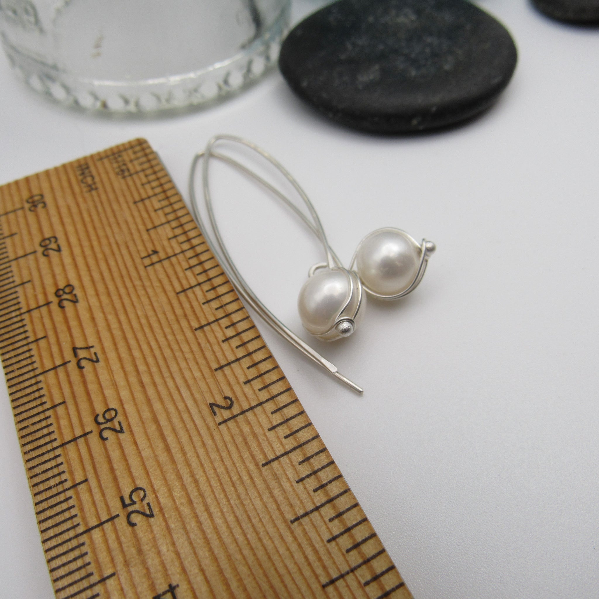 Threader Style White Pearl Earrings