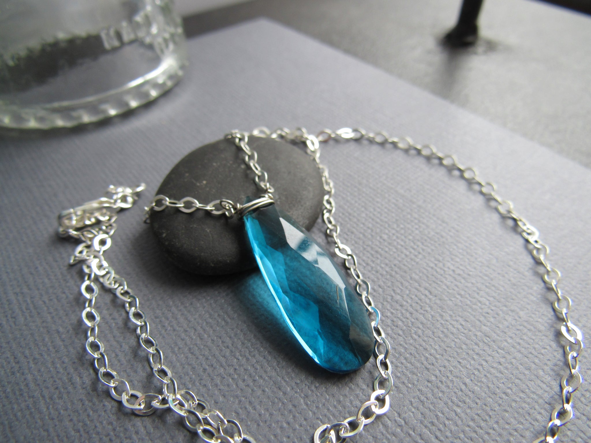 Deep Blue Quartz and Sterling Silver Necklace