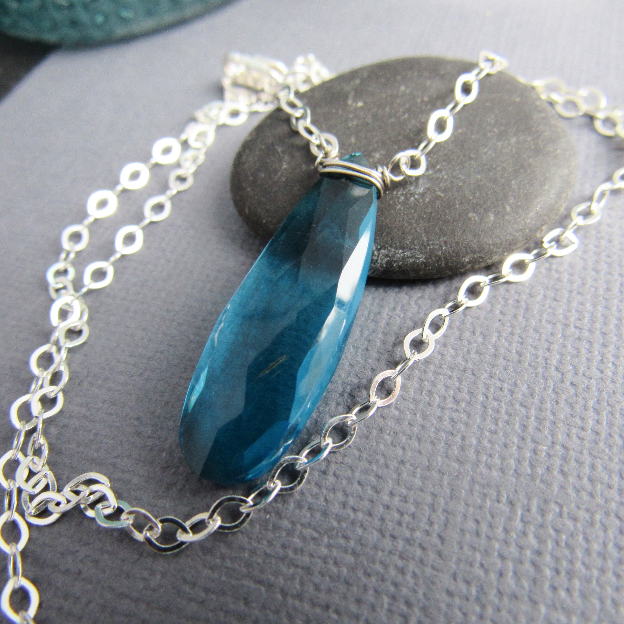 Sterling Silver Necklace with Aqua Blue Quartz Bead Pendant | Buy Britain