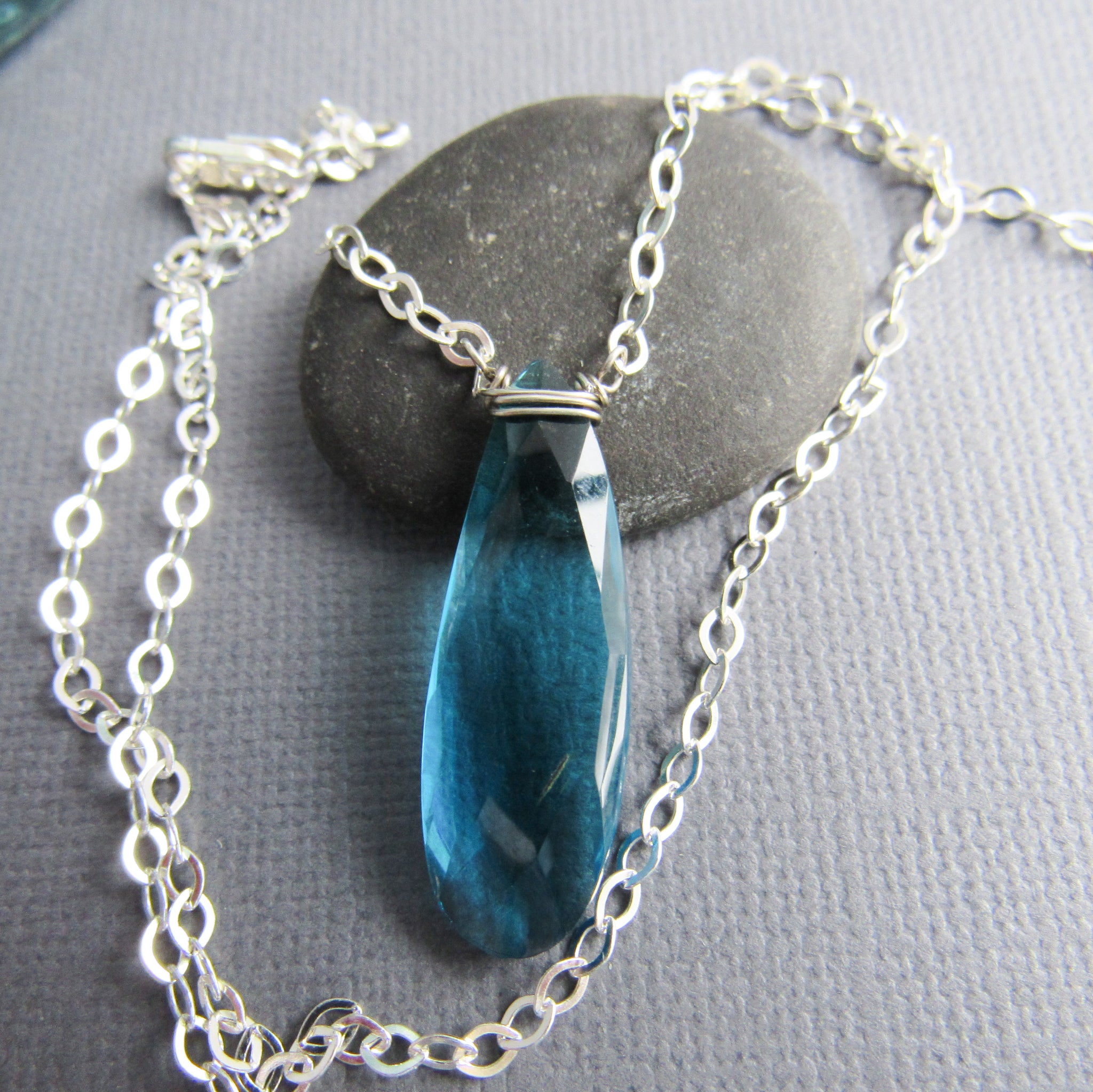 Deep Blue Quartz and Sterling Silver Necklace