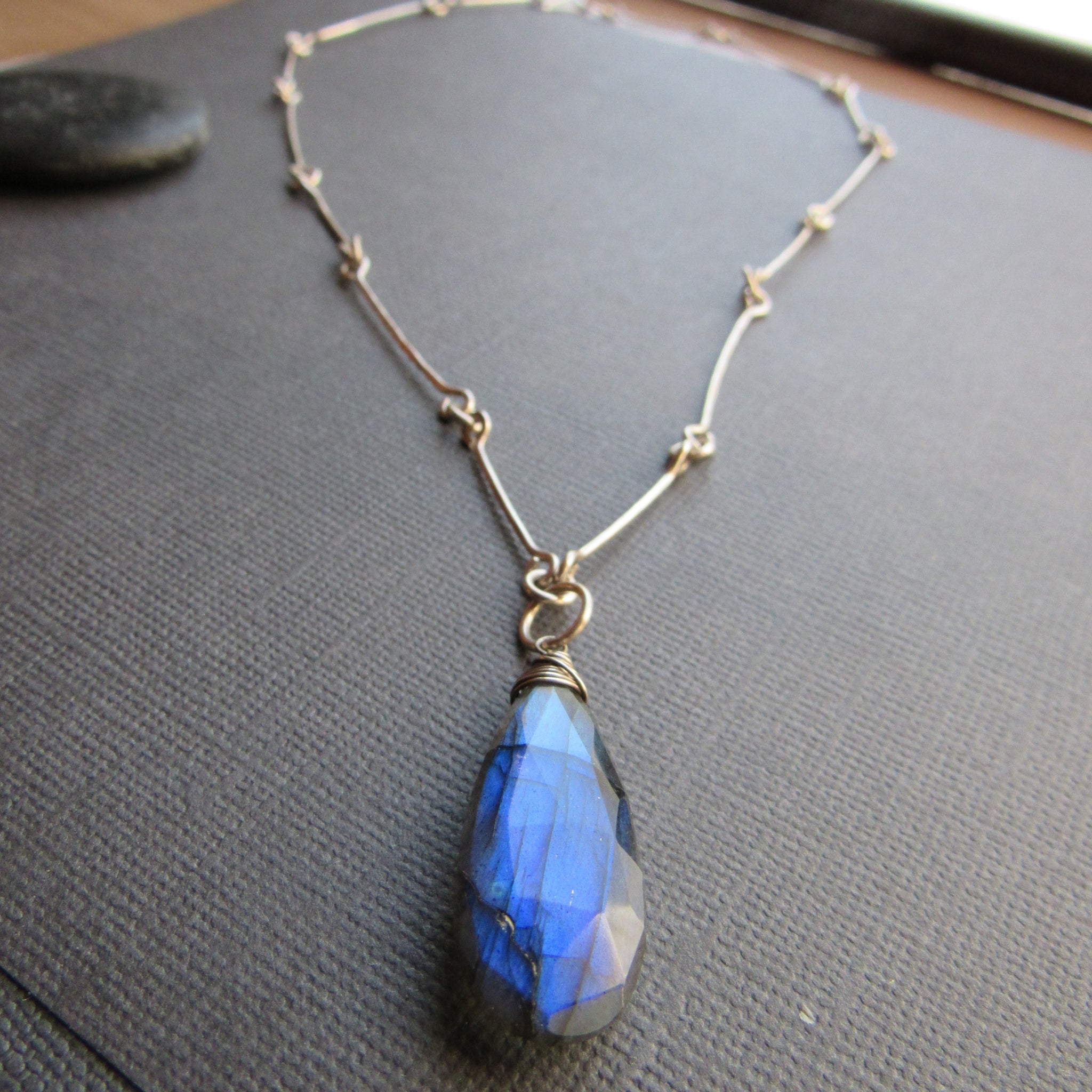 Sterling Silver Bar and Labradorite Necklace