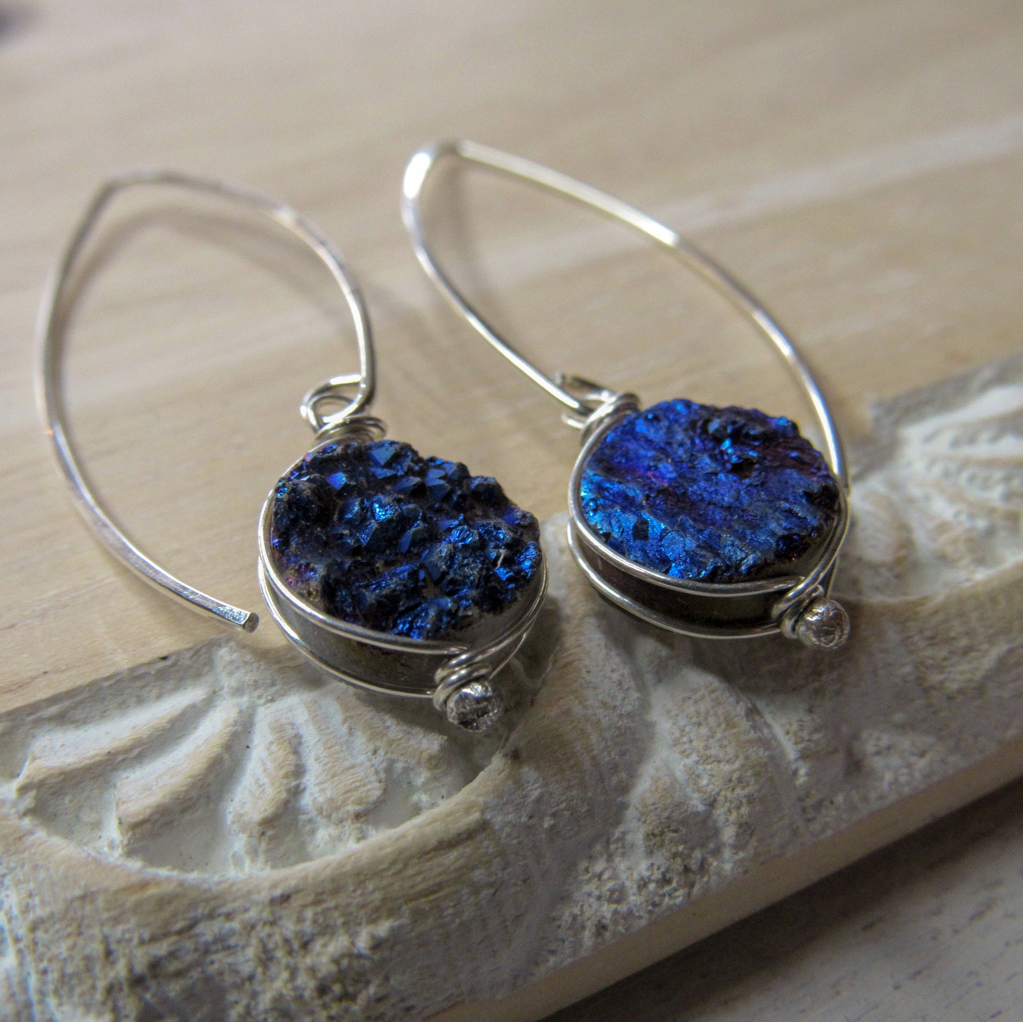 Long Blue Druzy Earrings - Balsamroot Jewelry