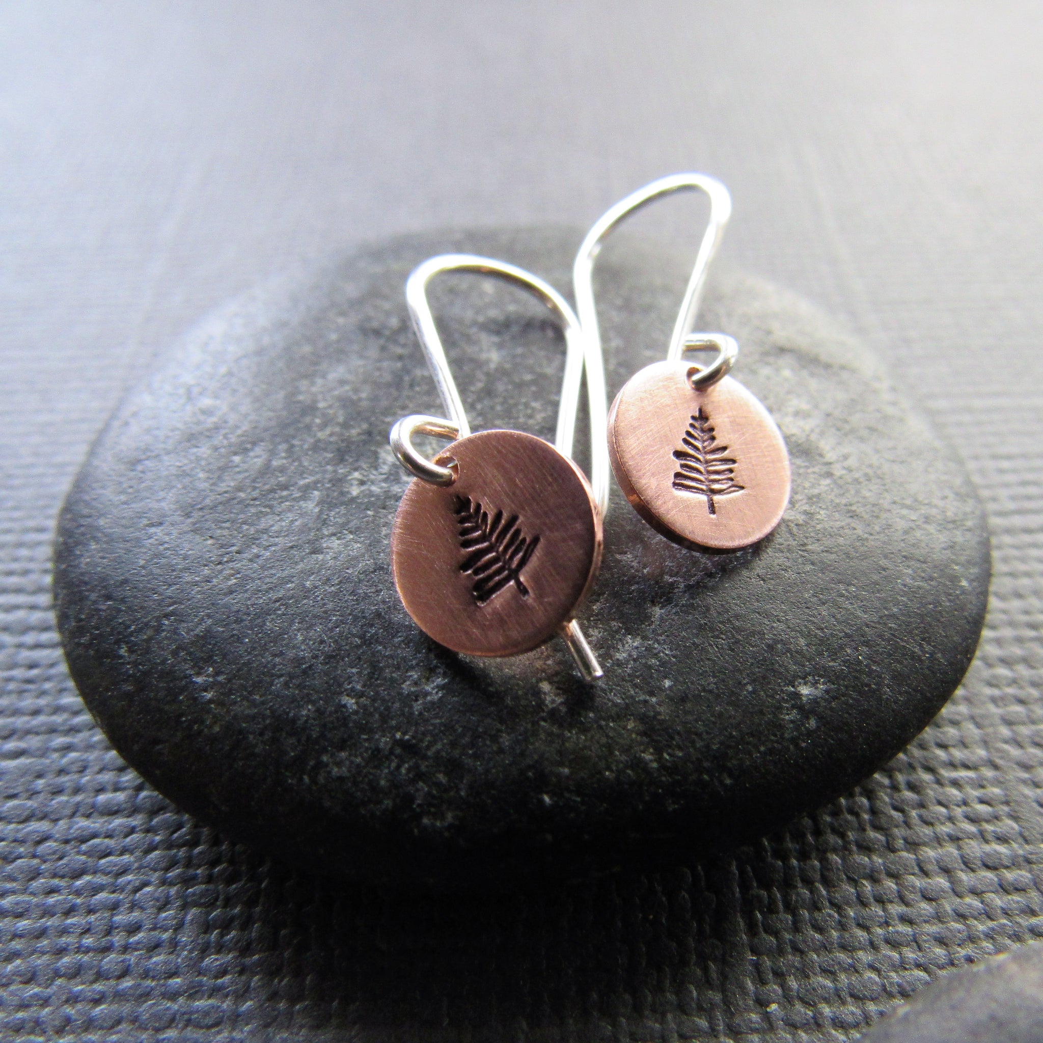 Petite Copper Stamped Tree Earrings
