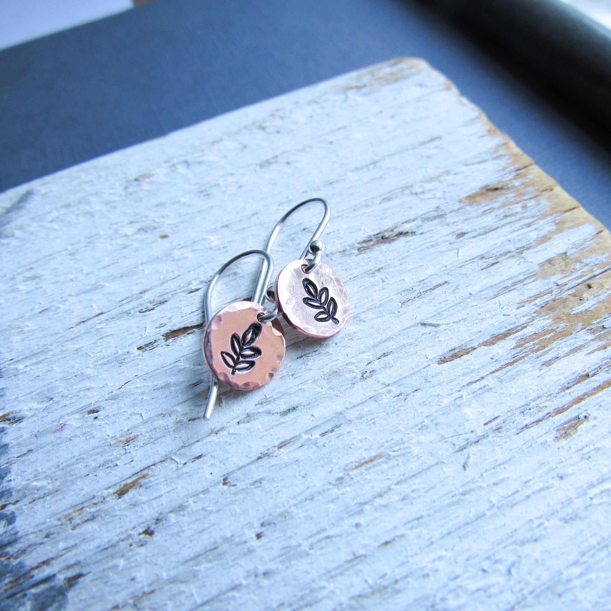 Stamped Copper Leaf Earrings