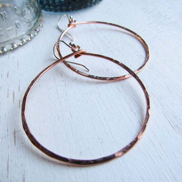 Hammered copper hoops. copper metal, earrings, jewelry. – Andria Bieber  Designs
