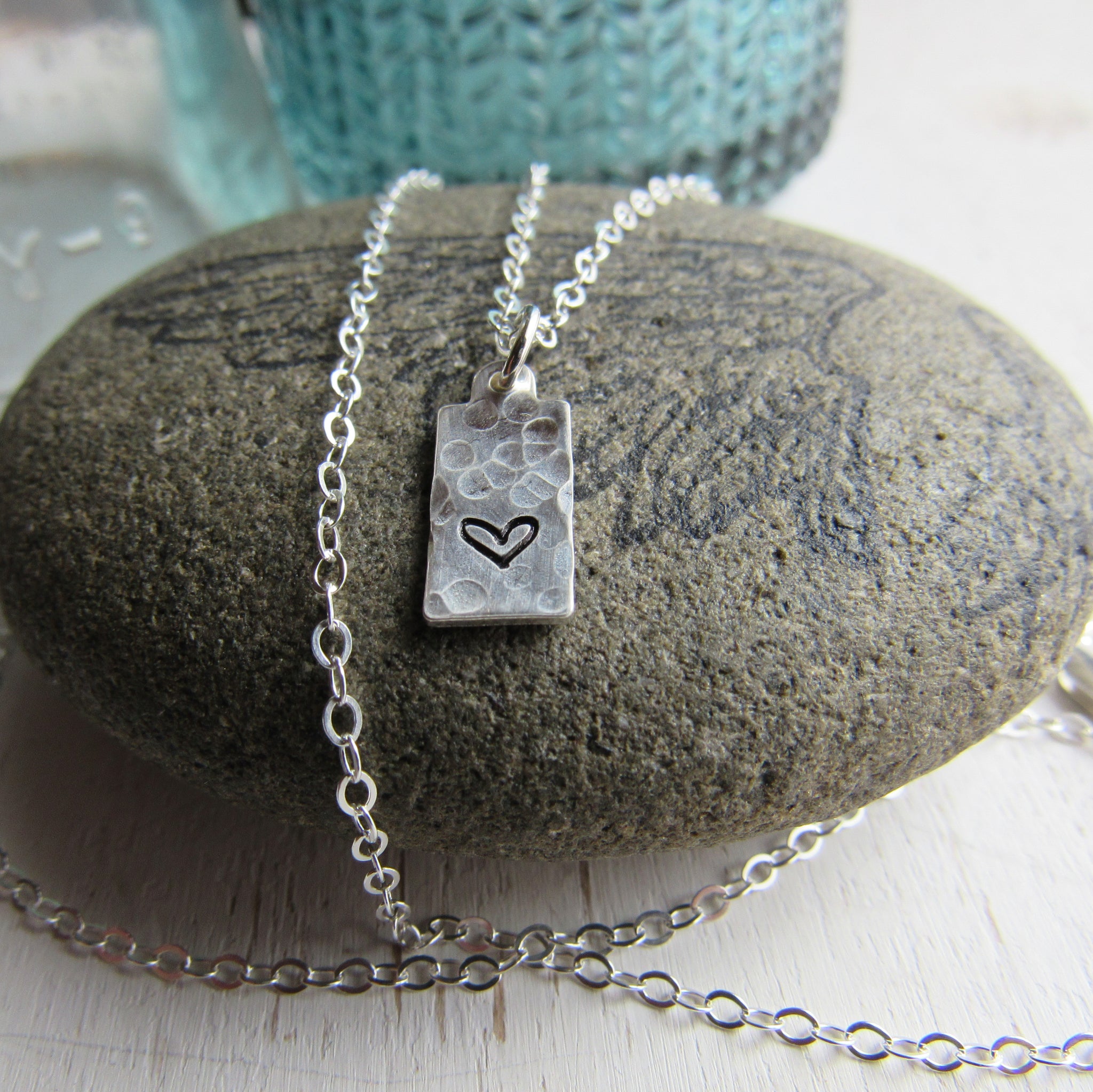 Petite Sterling Stamped Heart Necklace