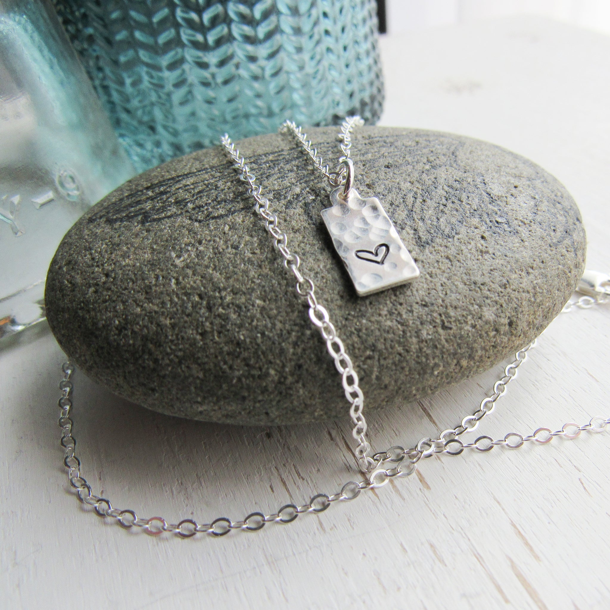 Petite Sterling Stamped Heart Necklace