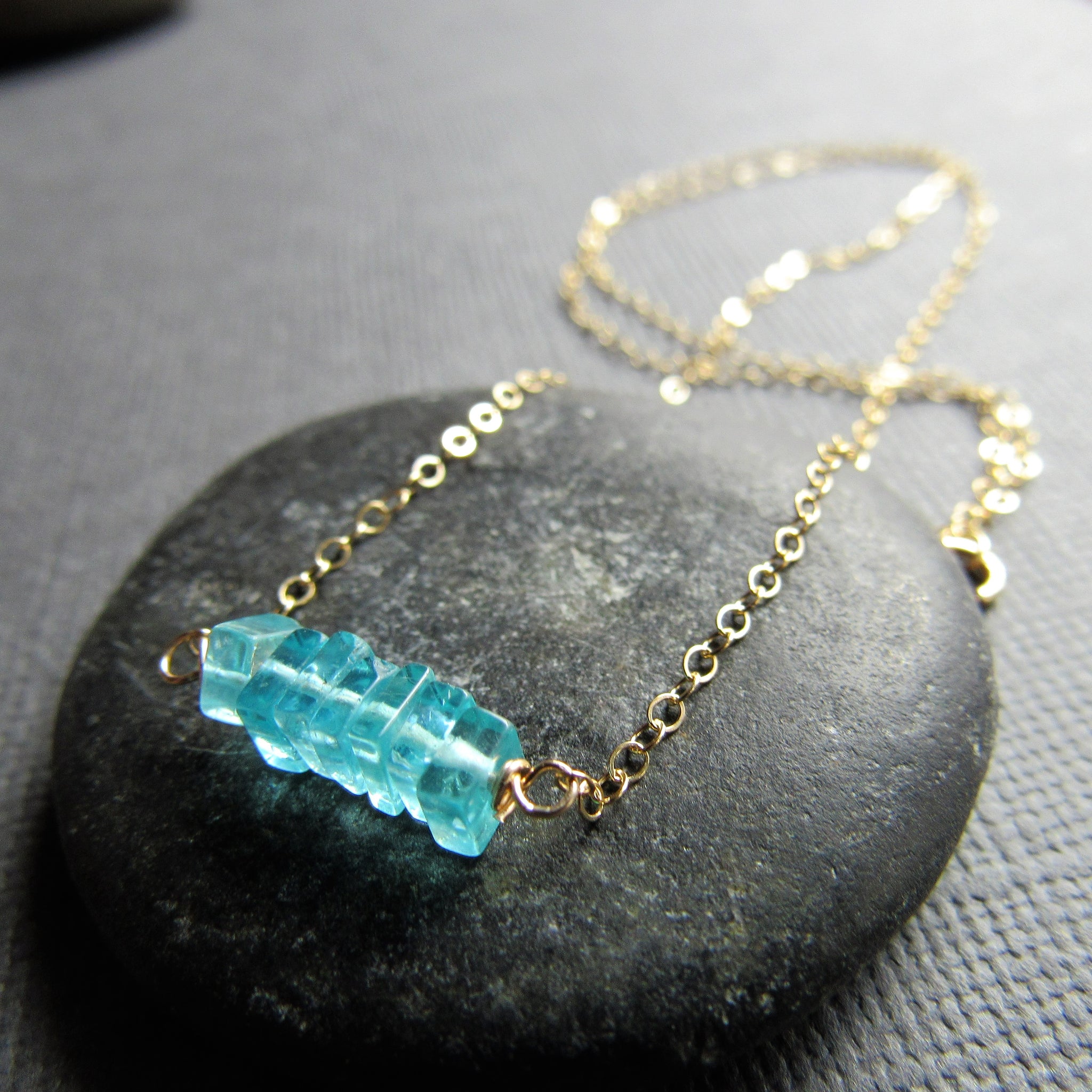 Ocean Blue Apatite & Gold  Necklace