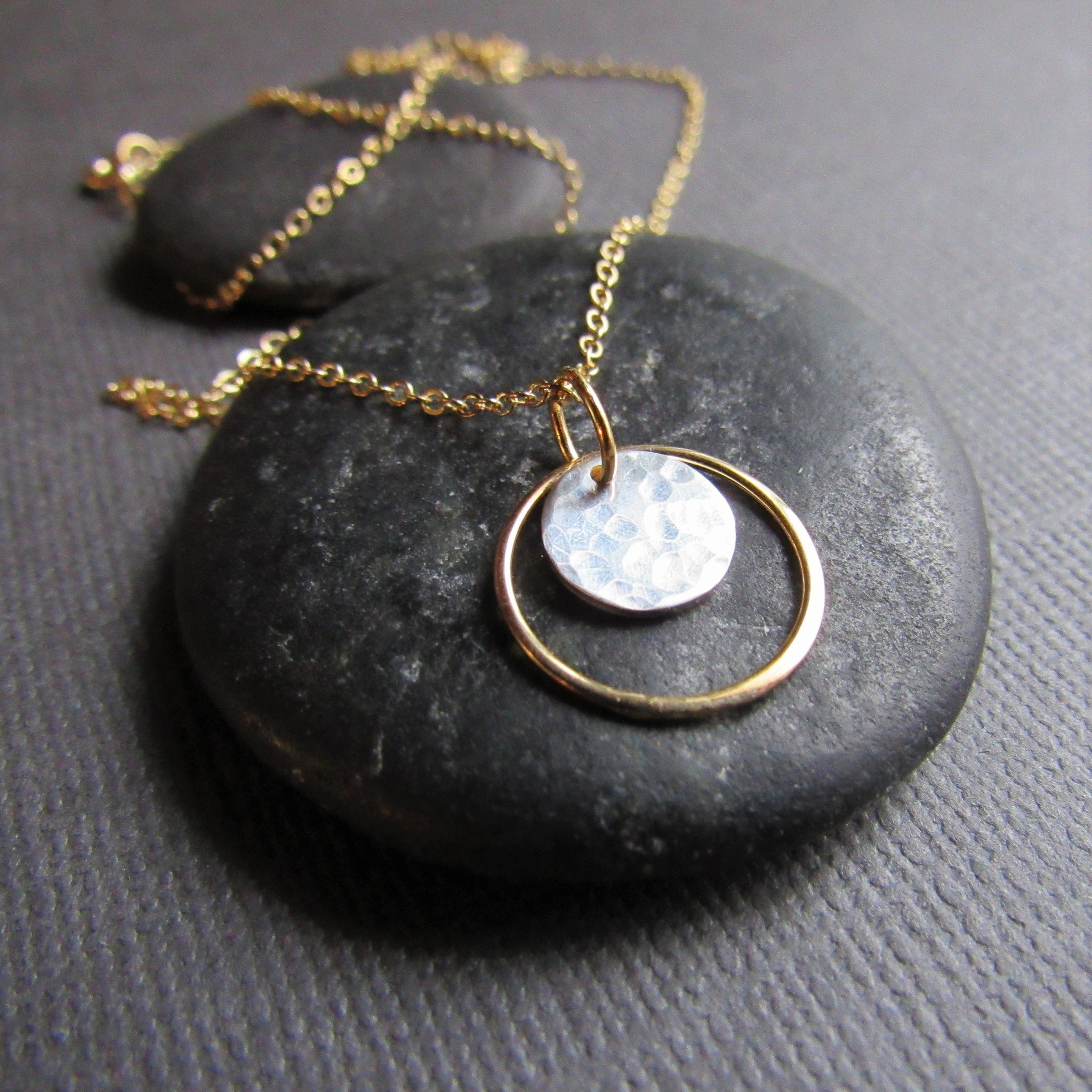 Gold and Sterling Silver Disc Necklace