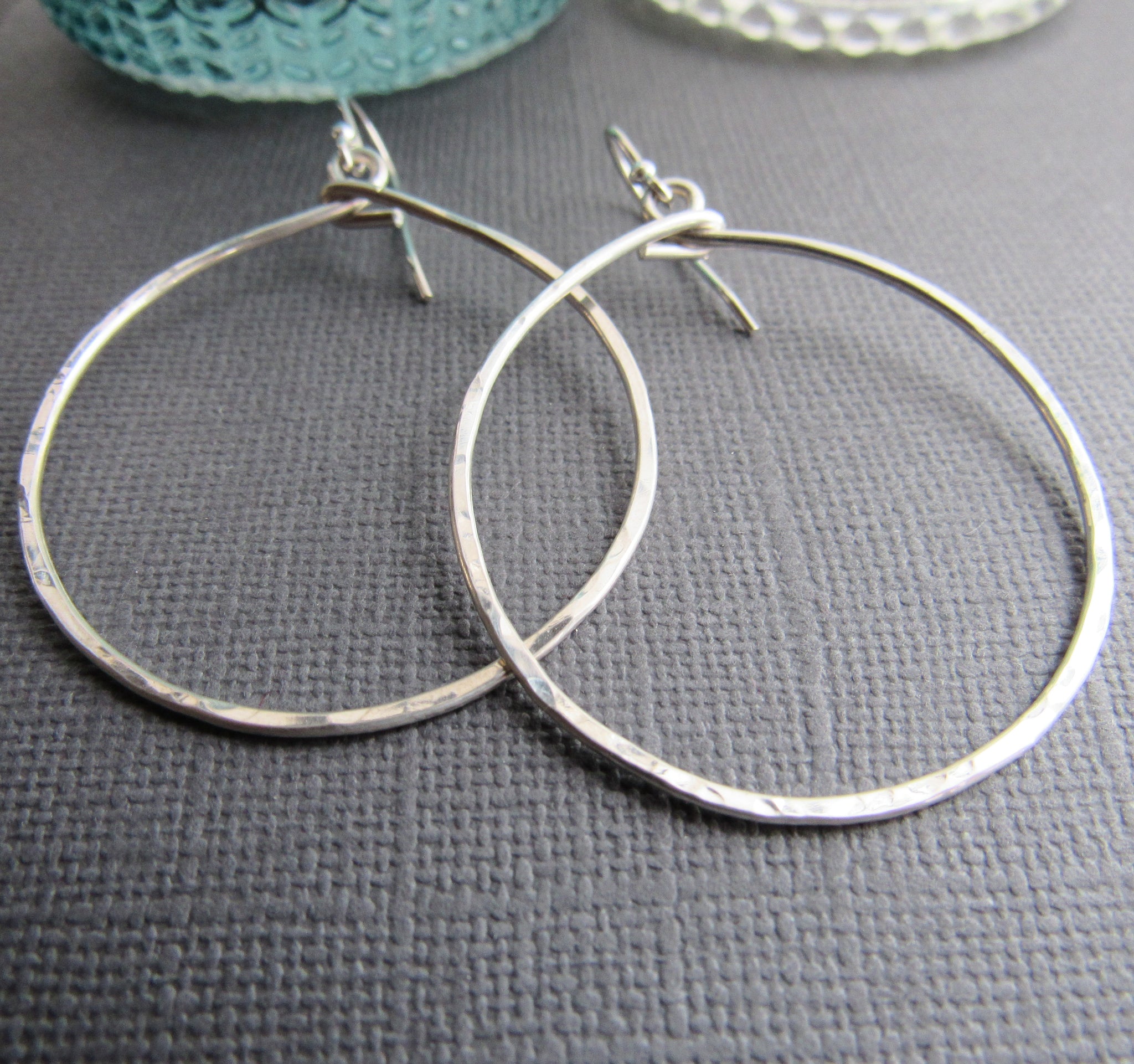 Roman Glass Patina Small Round Earring in Hammered Sterling Silver