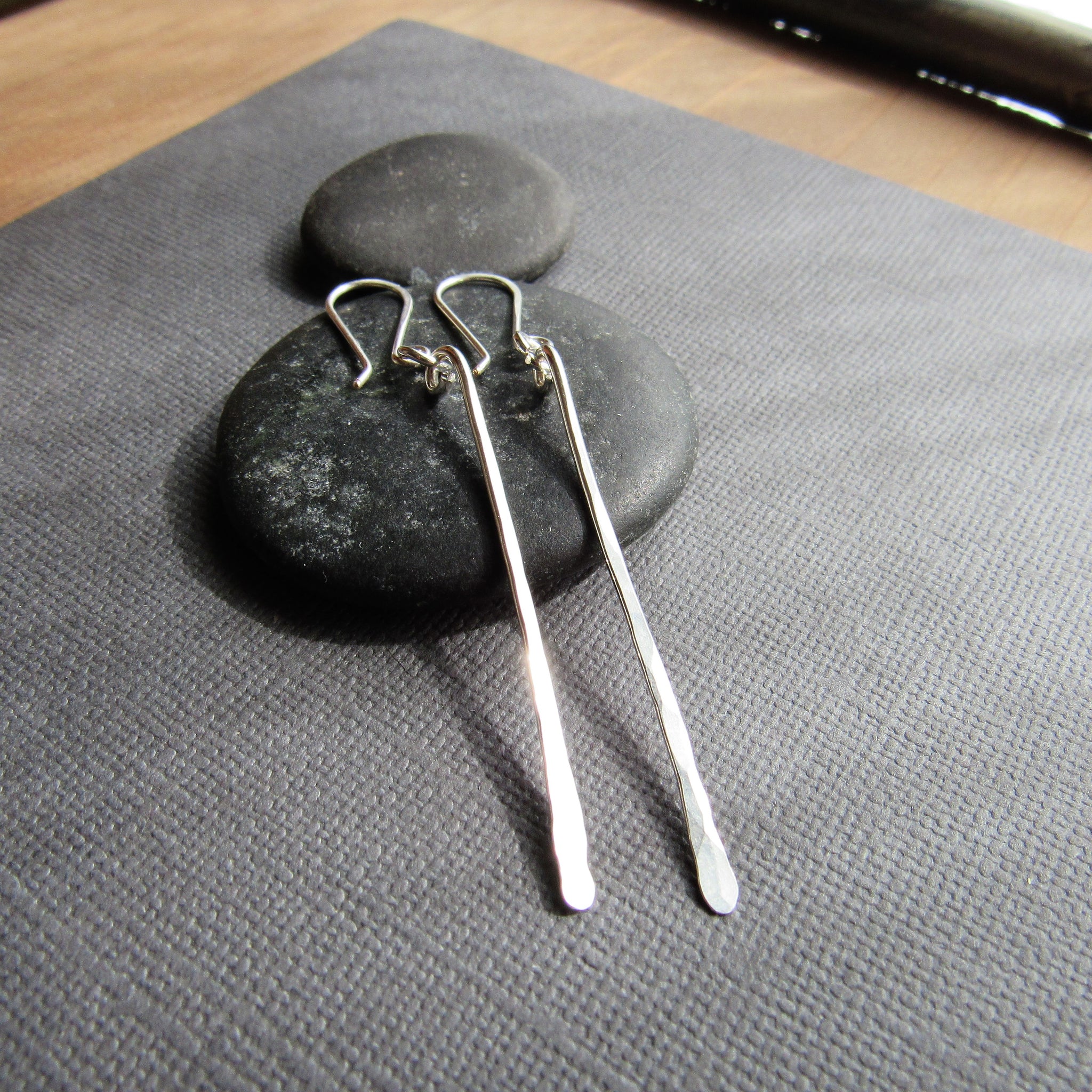 Long Minimalist Silver Bar Earrings