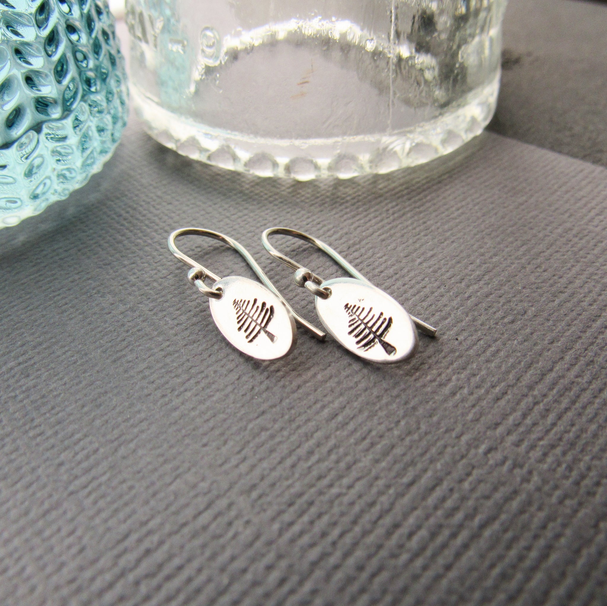 Oval Sterling Silver Stamped Evergreen Tree Earrings