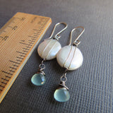 White Coin Pearls and Aqua Chalcedony Earrings