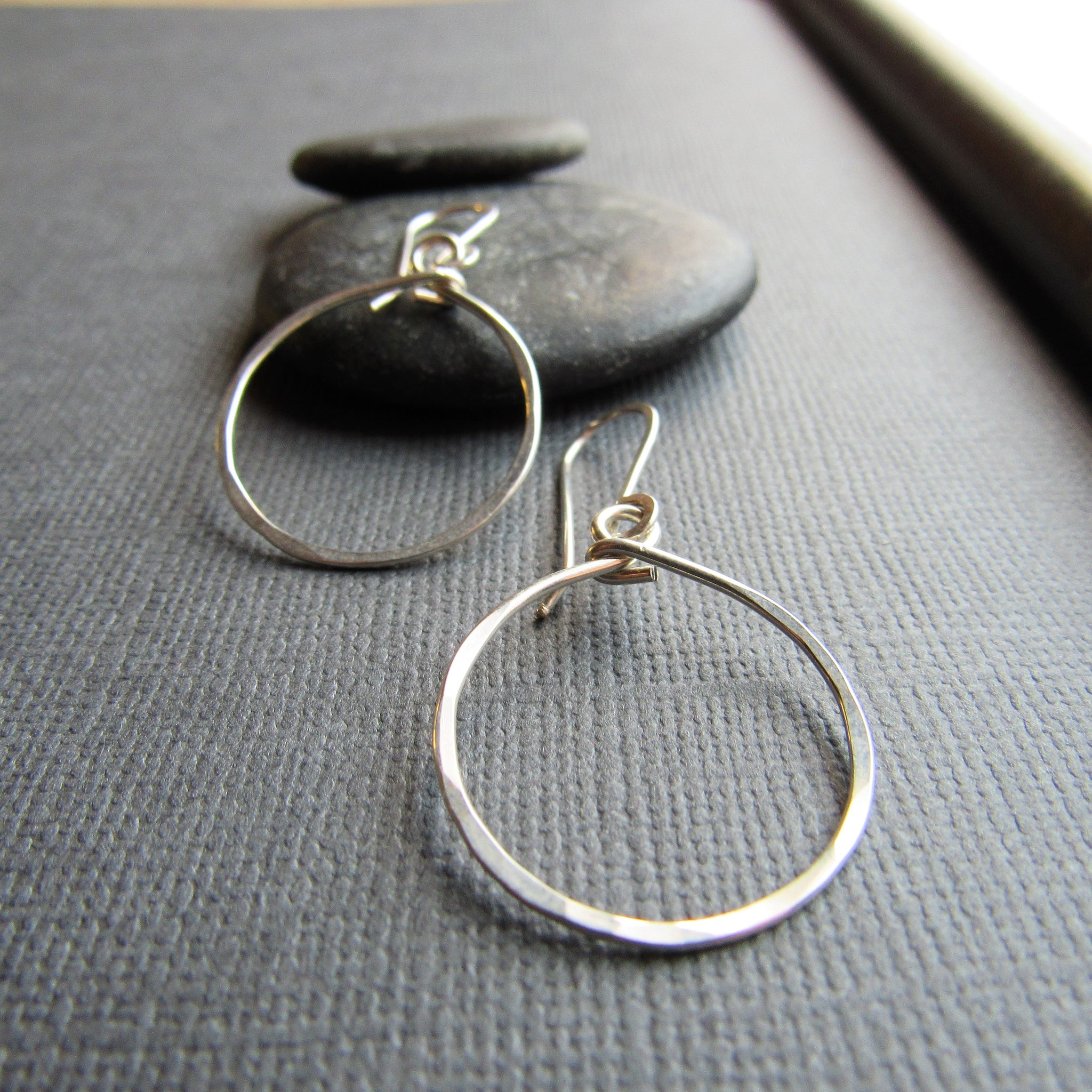 Round Ring Type Earring Oxidized Silver Color Hoop Earrings - Medium size