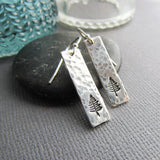 Sterling Silver Bar Earrings with Stamped Evergreen Tree