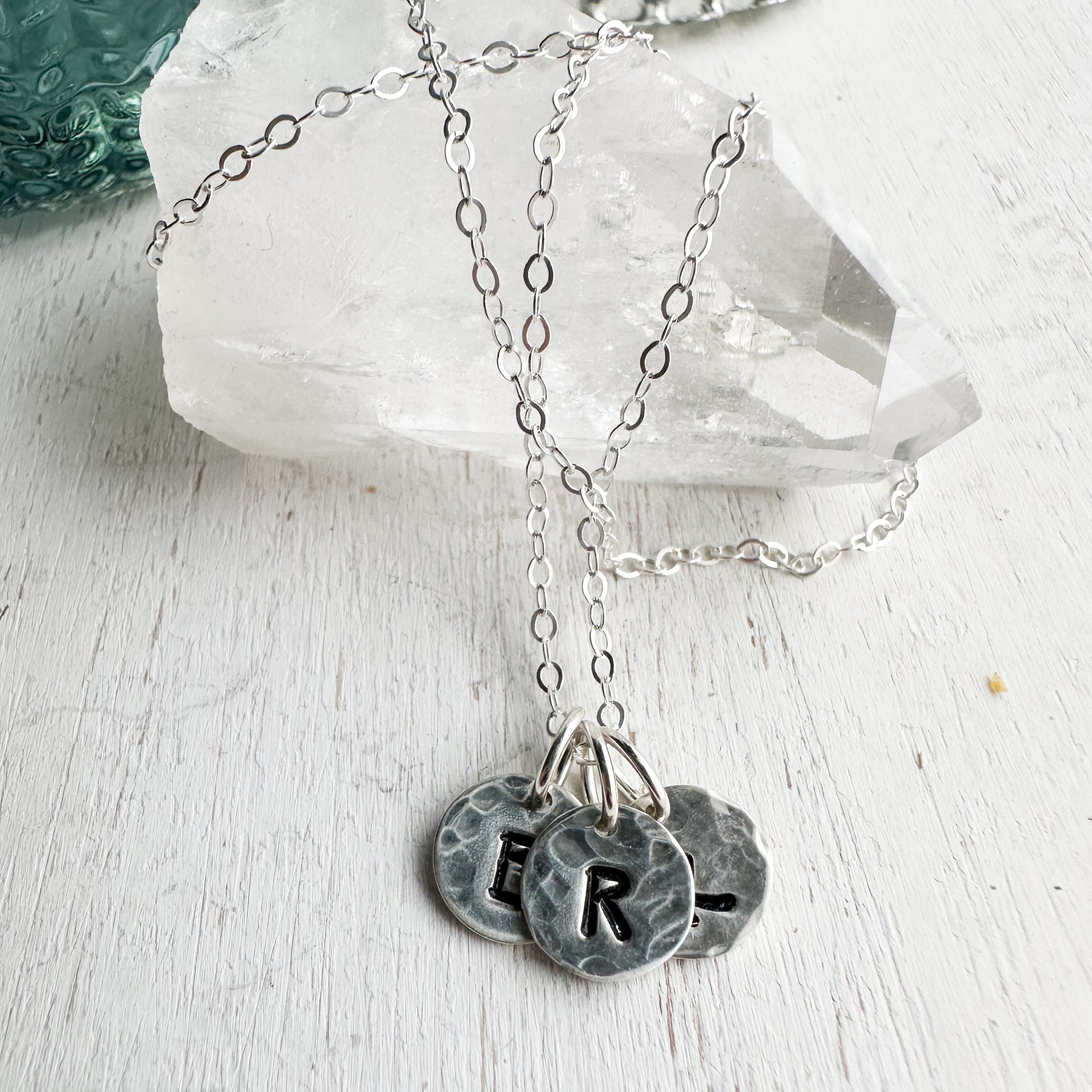 V Silver Initial Pendant Necklace