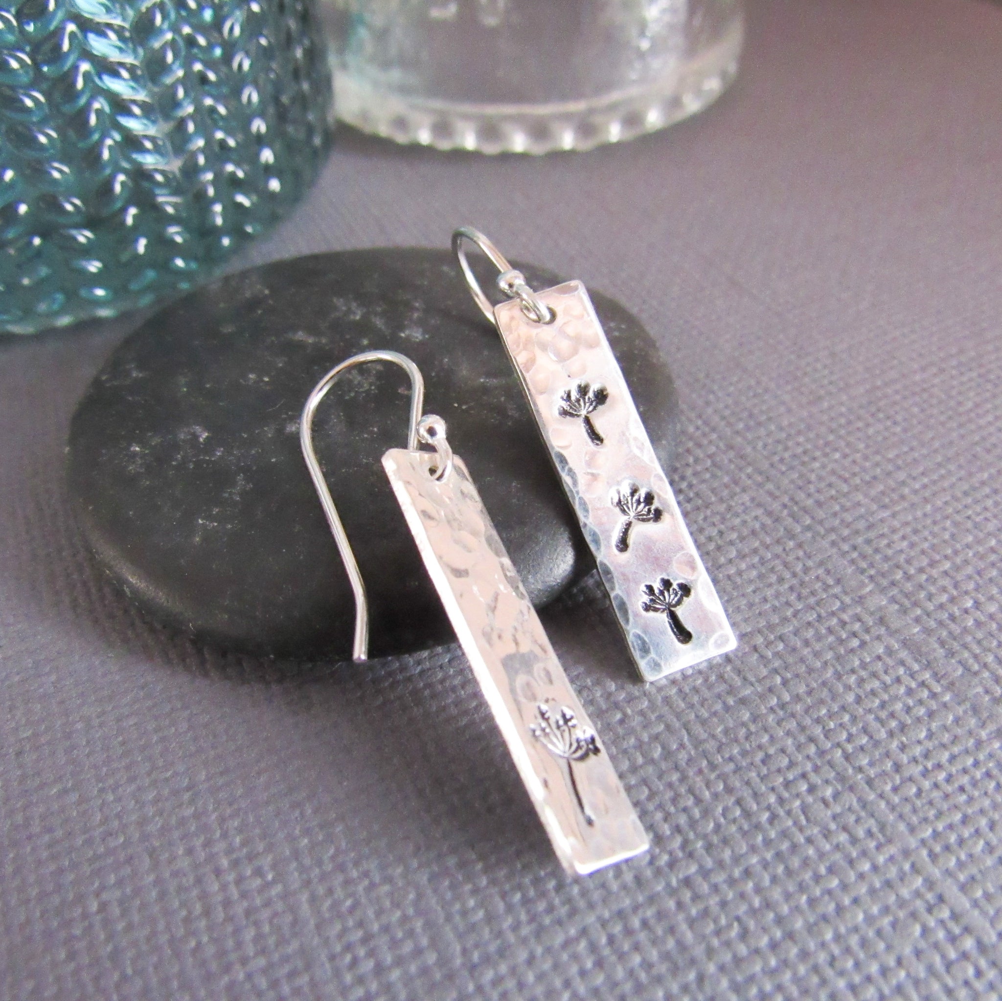 Sterling Silver Stamped Dandelion Earrings