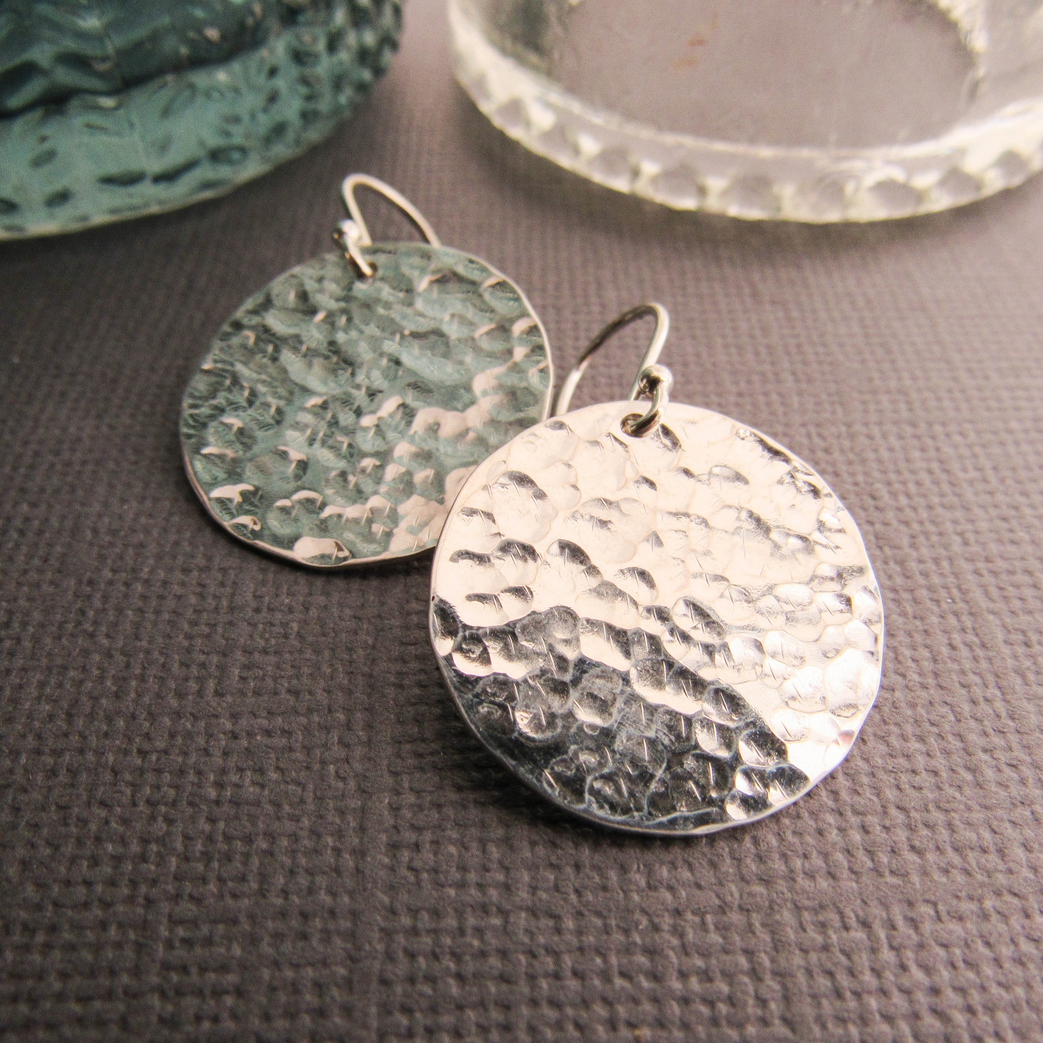 Sterling Silver Hammered Disc Earrings -Large - Balsamroot Jewelry