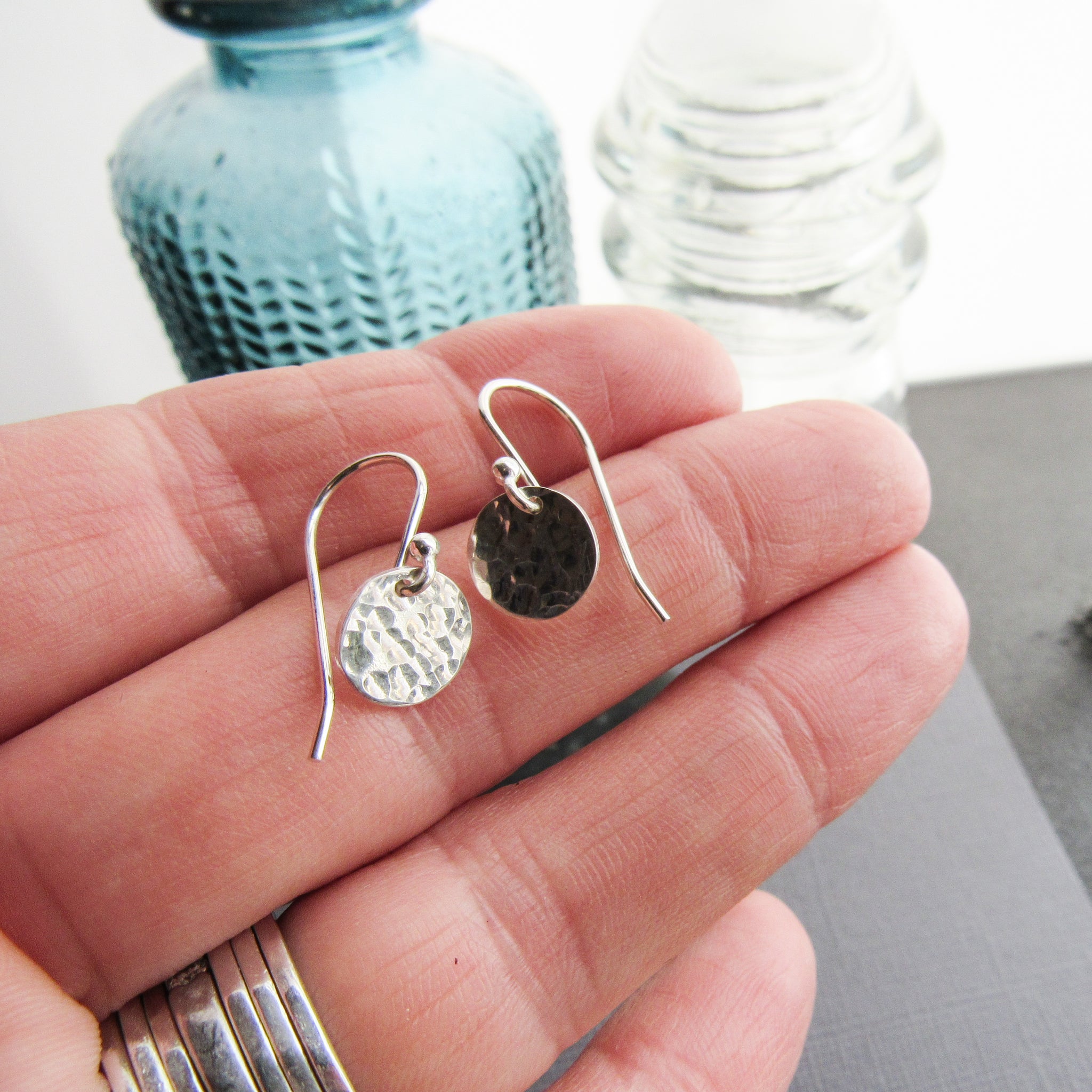 Sterling Silver Hammered Disc Earrings -Small