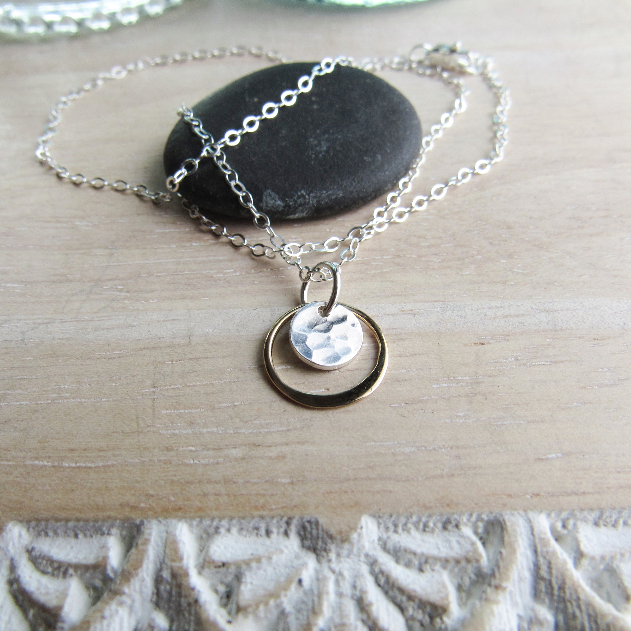Gold and Sterling Silver Disc Necklace