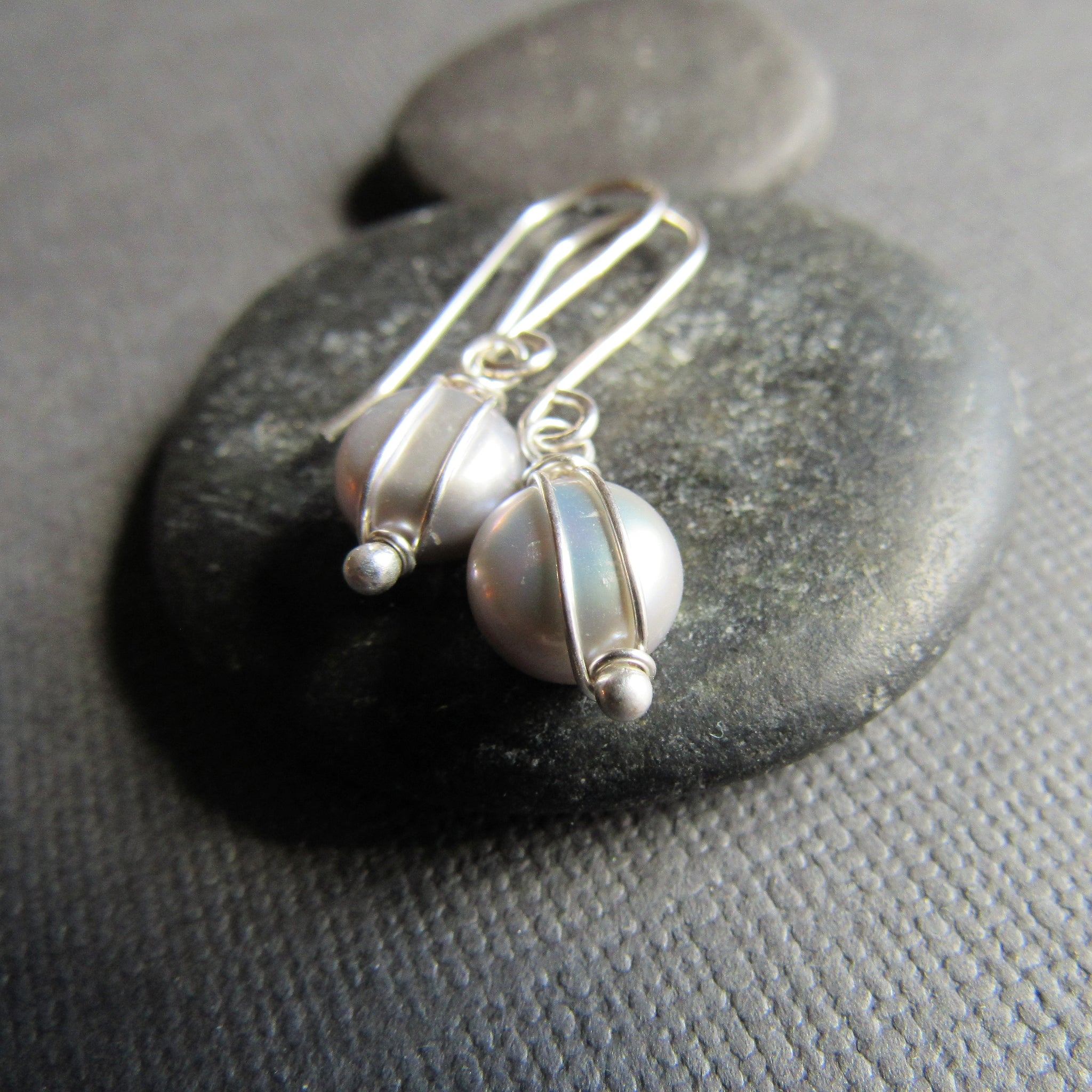 Petite Gray Coin Pearl Earrings