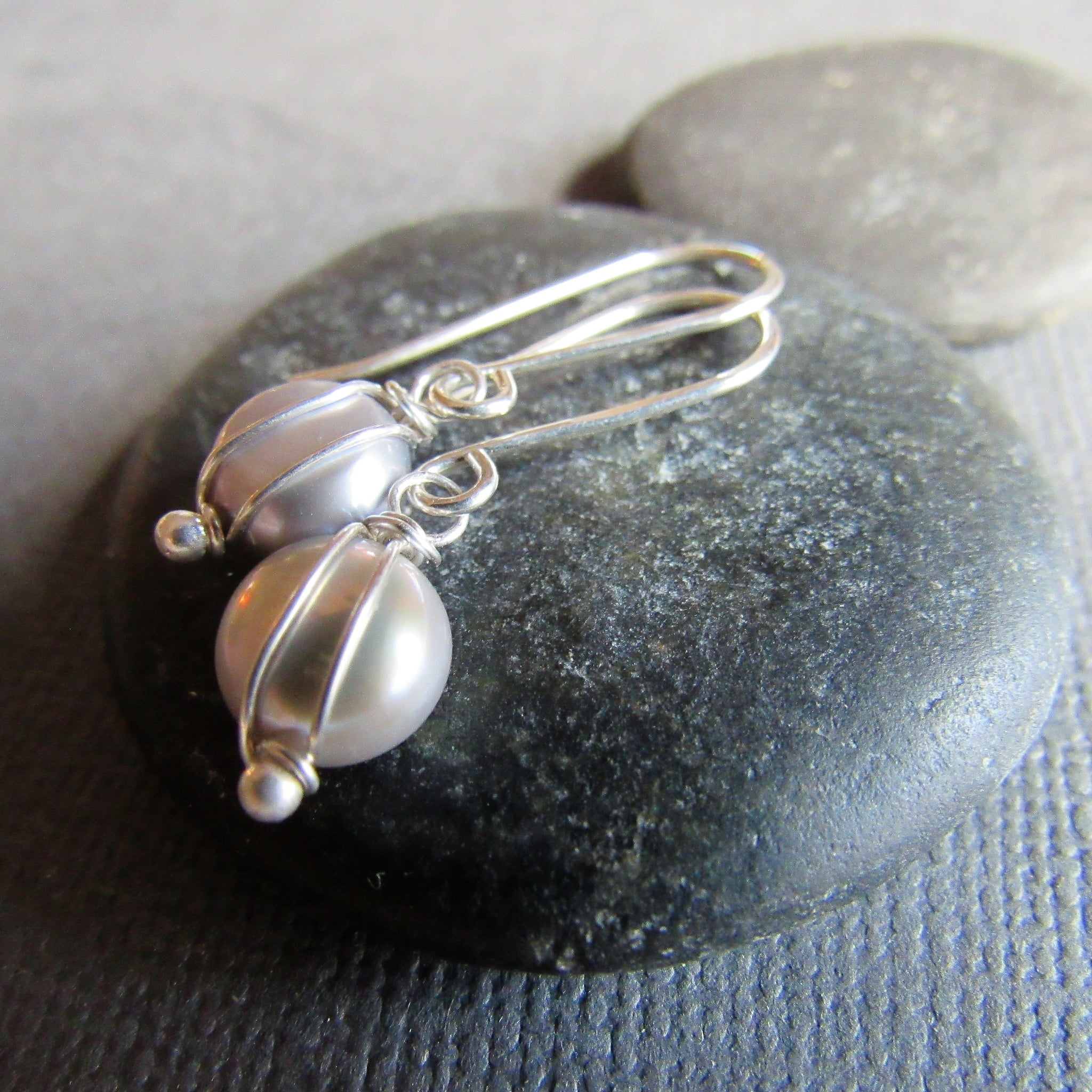 Petite Gray Coin Pearl Earrings