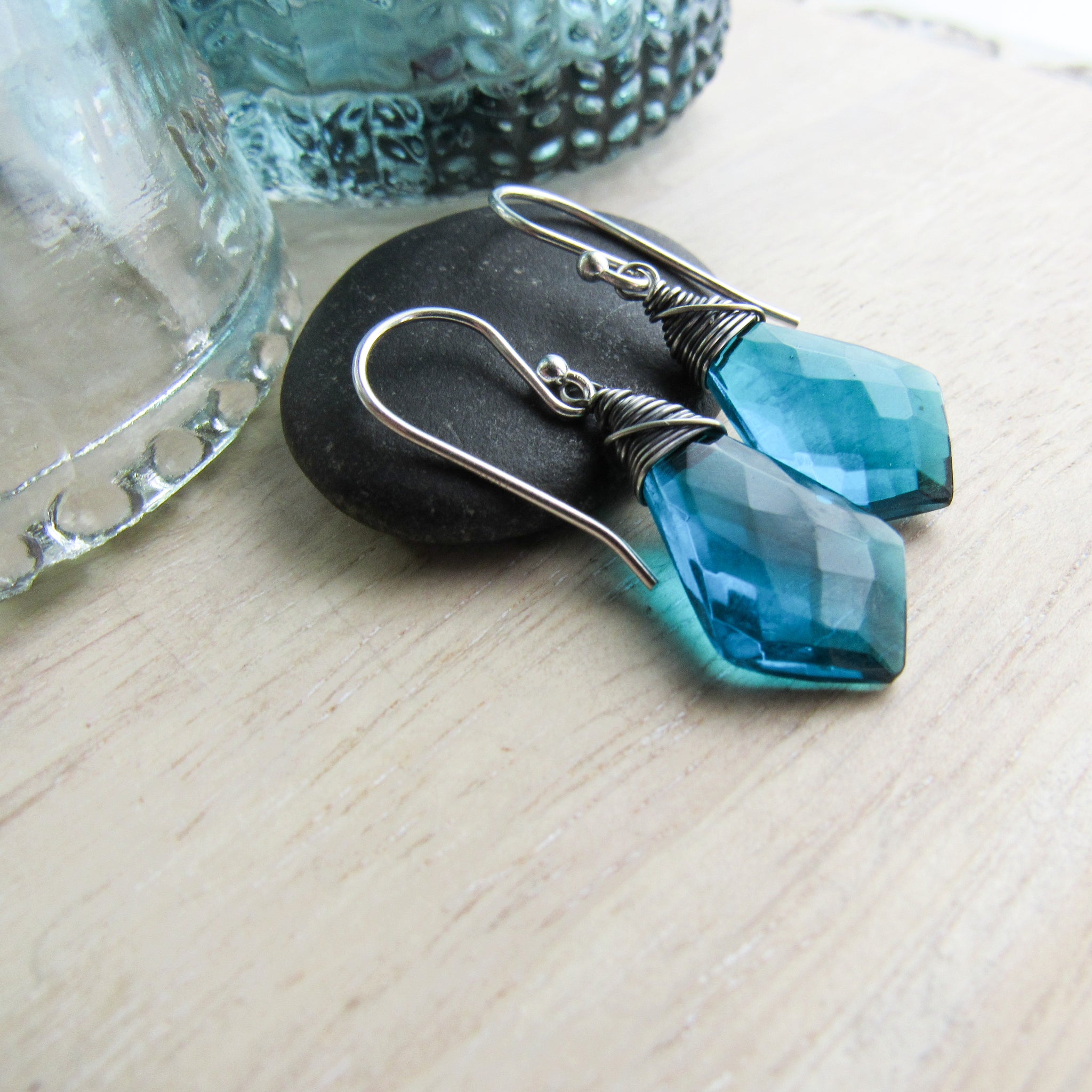 Blue quartz earrings sale