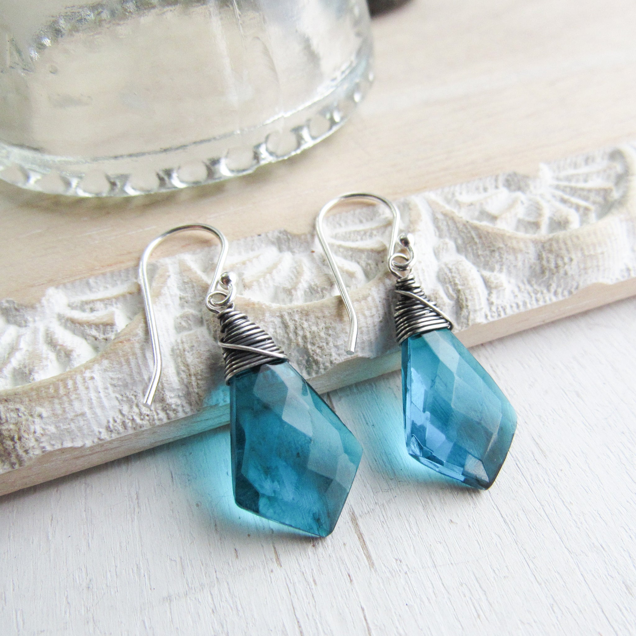Teal Blue Quartz Earrings