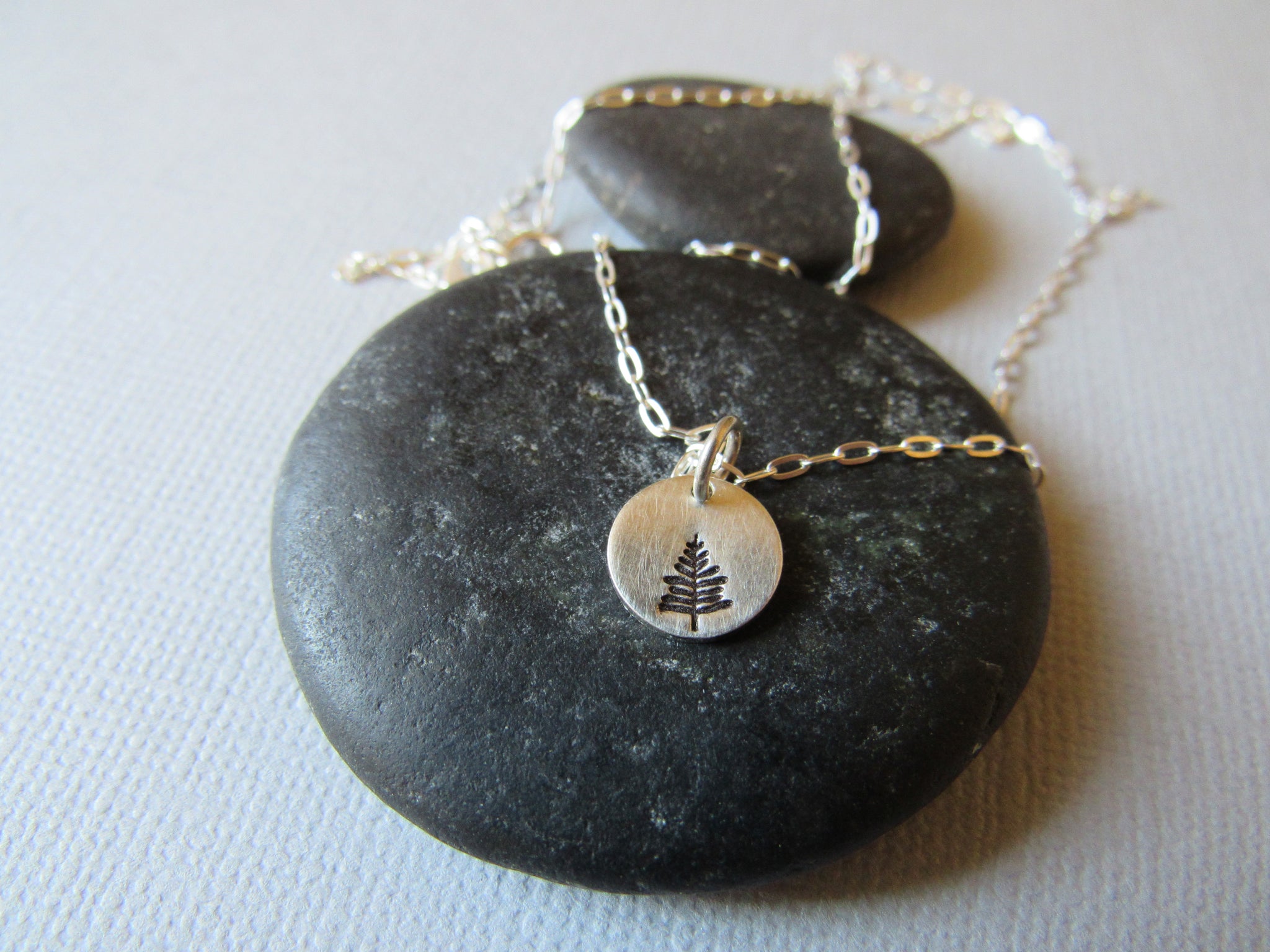 Petite Sterling Silver Stamped Tree Necklace