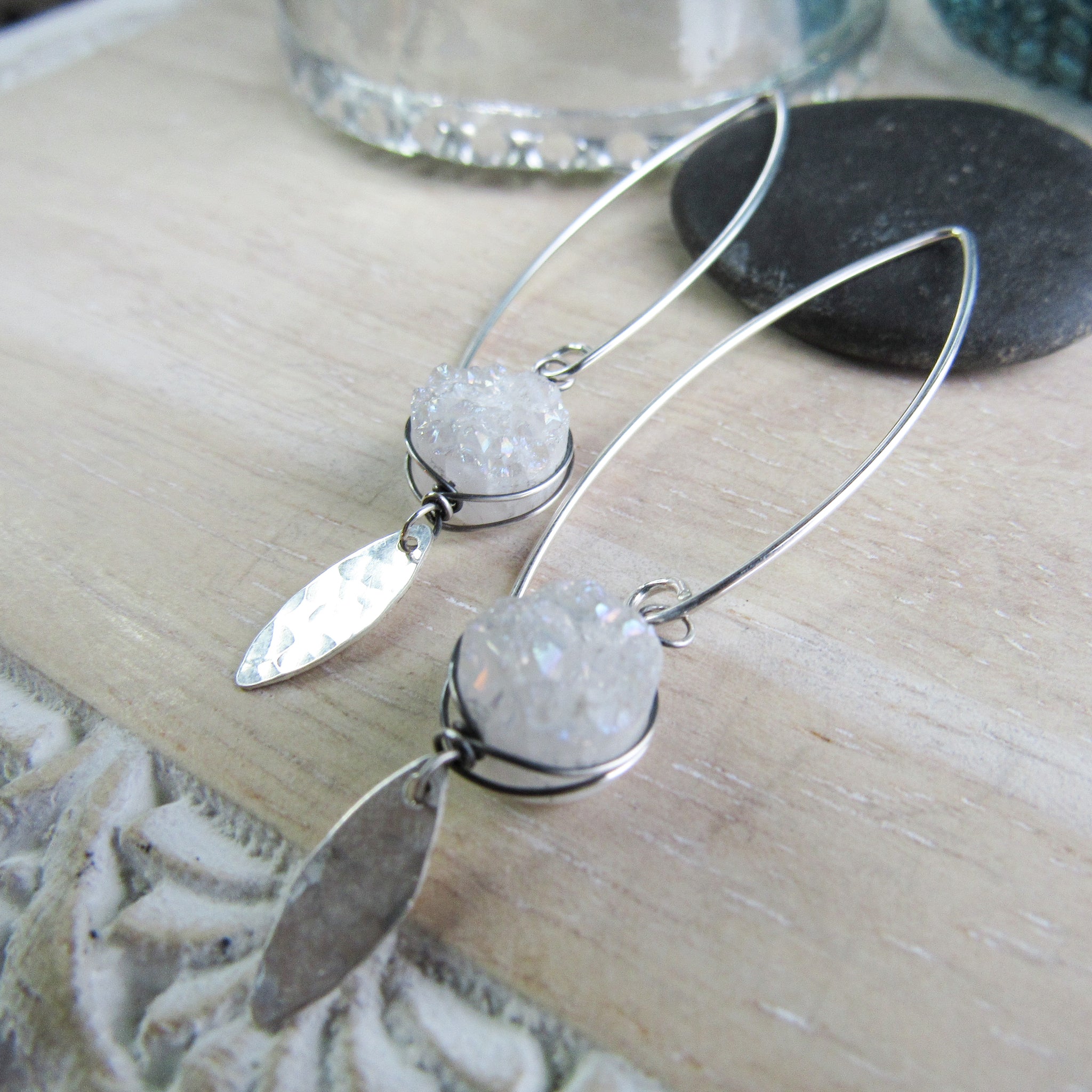 White sales druzy earrings